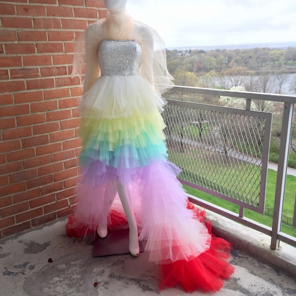 Sequin Rainbow High Low Tulle Dress